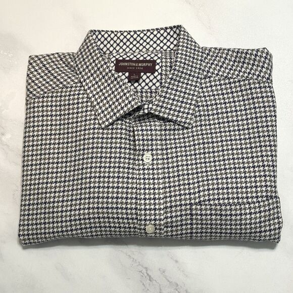 Johnston And Murphy Shirt Mens L Multicolor Long Sleeve Button Up Houndstooth - Picture 9 of 10